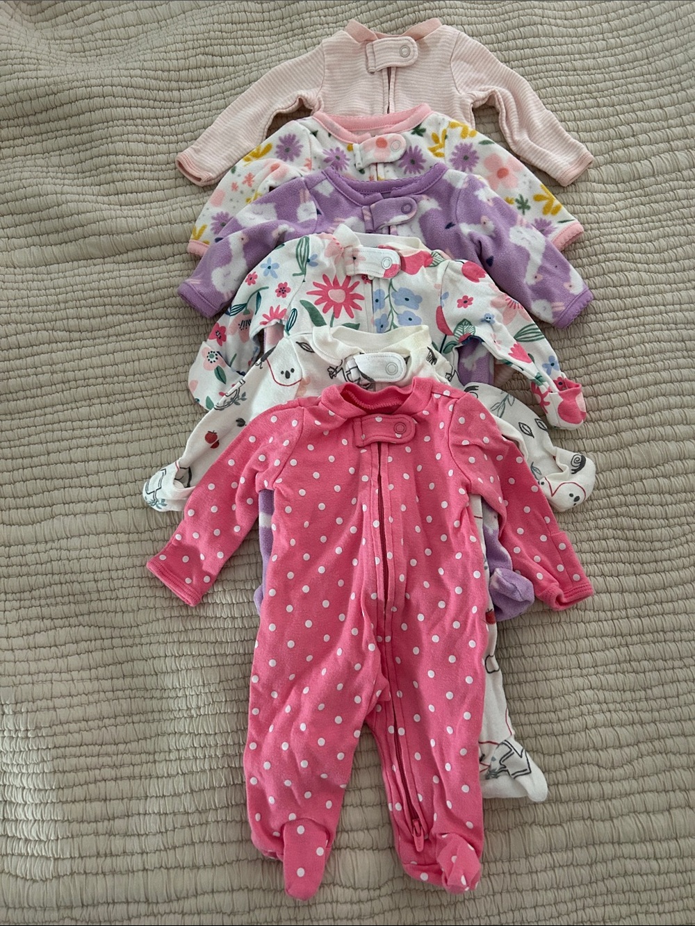 Carter's and Simple Joy Pink Polka Dot & Floral Baby Onesie Pajamas Premie